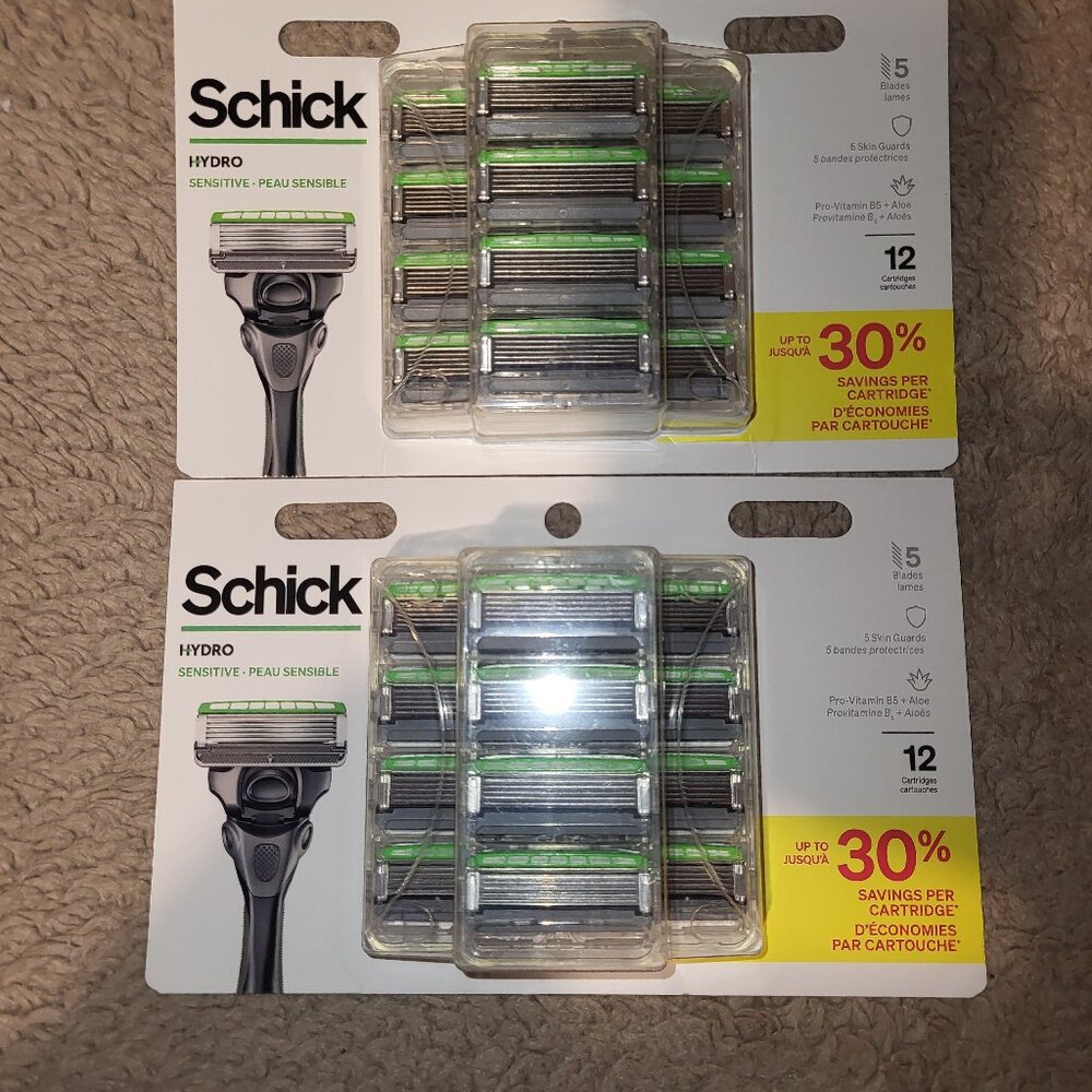 Schick Hydro 5 Sensitive Refill Razor Blade 12 Cartridges (2) Packs Total New